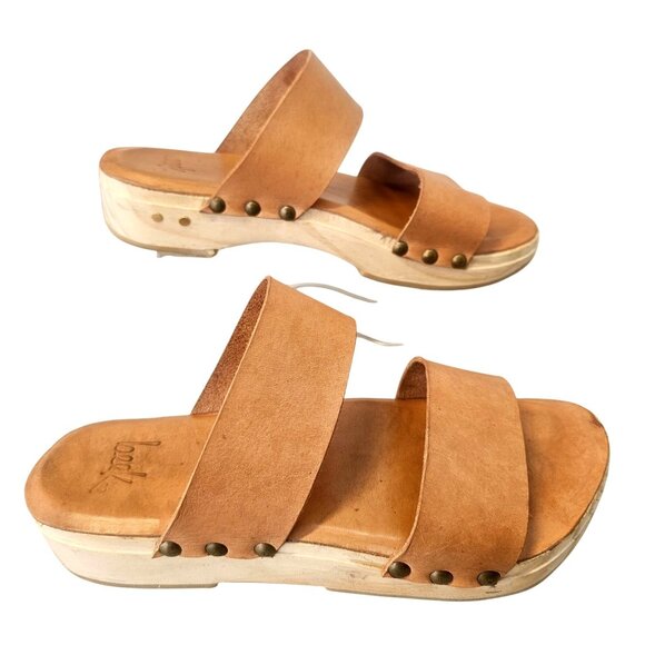 Beek Wood Clog Leather Sandals Womens Size 7 Natural Tan Double Strap Slip On - Picture 2 of 15